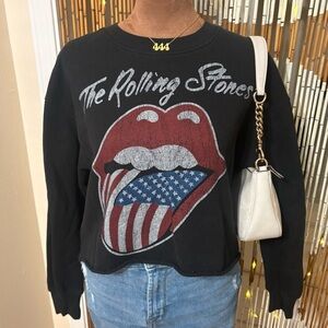 The Rolling Stones American Flag Tongue Logo Cropped Sweatshirt Size M